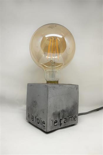 Lampe cube béton gris et ampoule  bronze D125mm